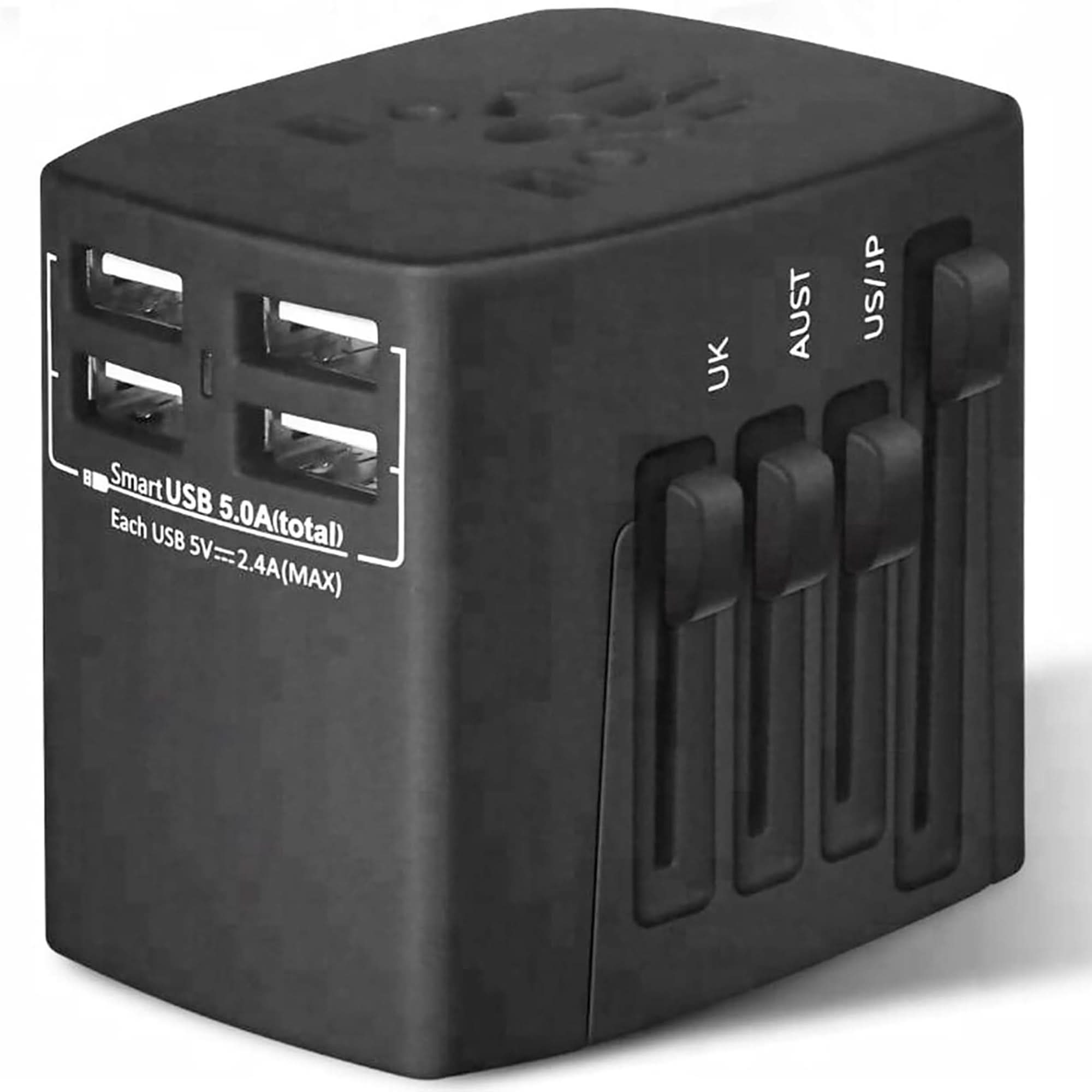 5Core Universal Travel Adapter International Power Plug Adaptor Worldwide Outlet 4 USB Ports Black