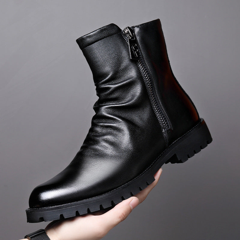 Autumn And Winter British Style Men's Leather Boots High-top Zipper Martin Boots